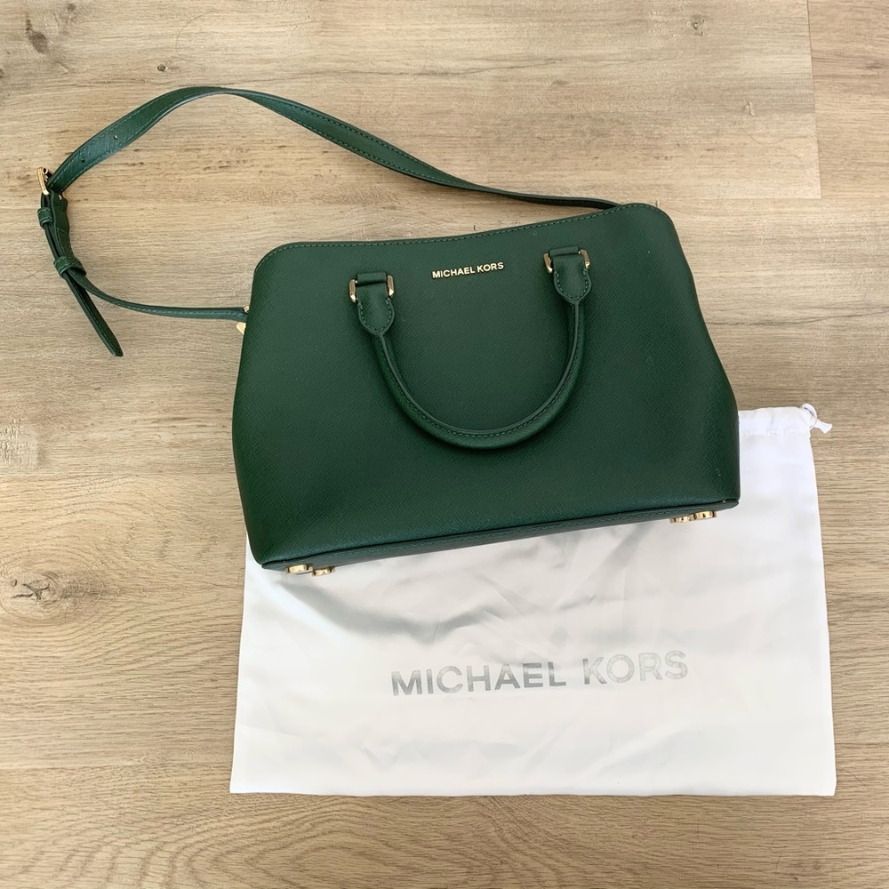 Michael Kors green satchel w/ gold hardware
